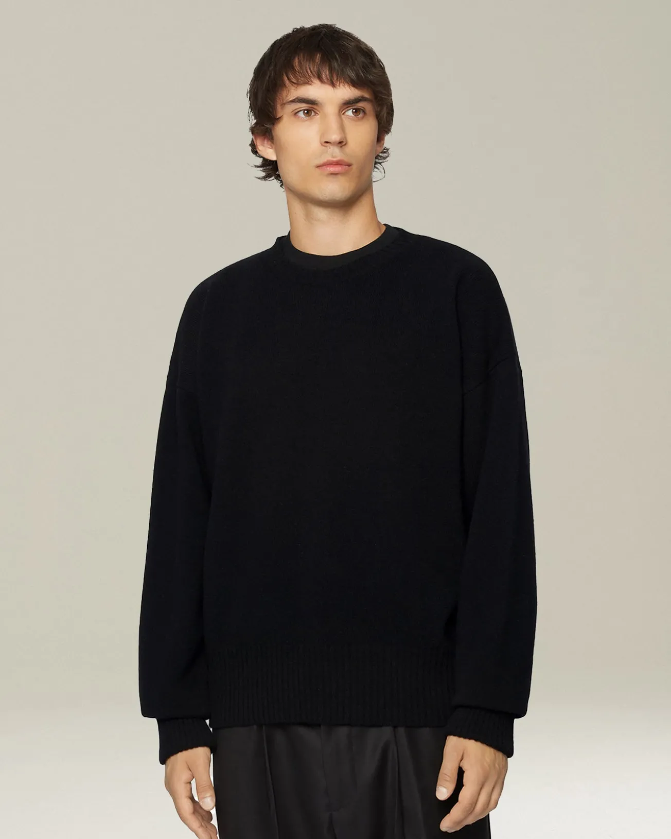 Maglione uomo girocollo Leisure in Lana verginenero