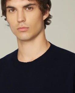 Maglione uomo girocollo Leisure in Lana vergine blu