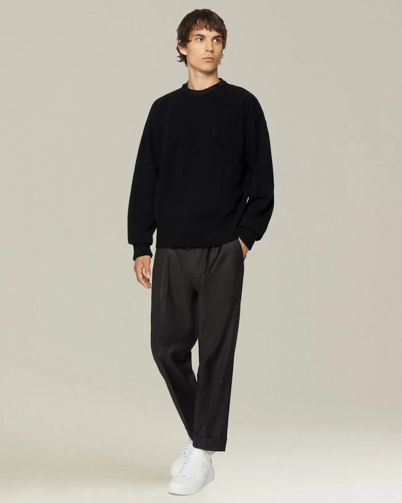 Maglione uomo girocollo Leisure in Lana verginenero