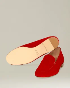 Mocassino "Slipper" donna rosso in camoscio