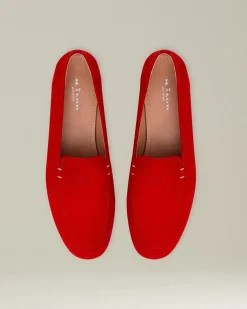 Mocassino "Slipper" donna rosso in camoscio