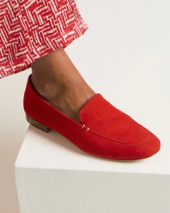 Mocassino "Slipper" donna rosso in camoscio