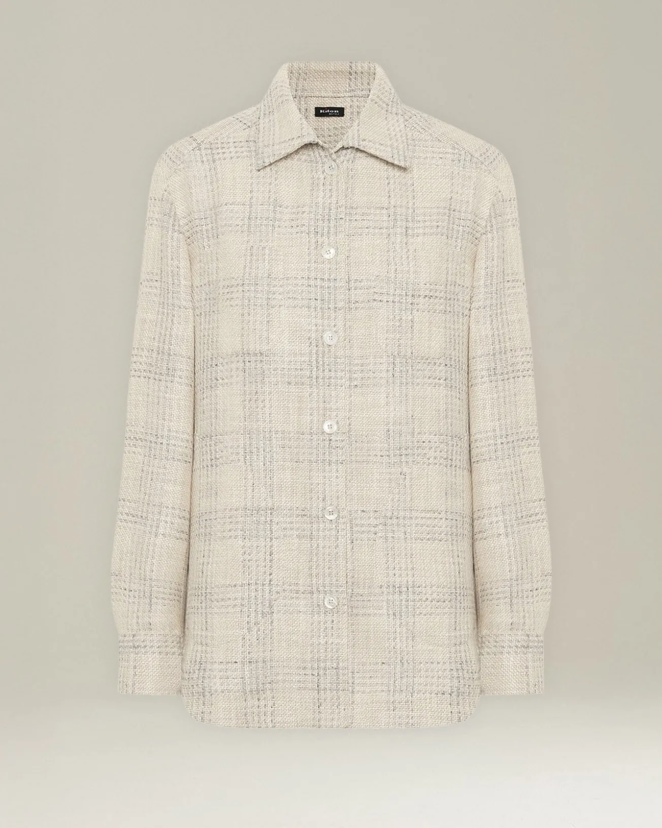 Overshirt donna a quadri panna in blend di seta e lino