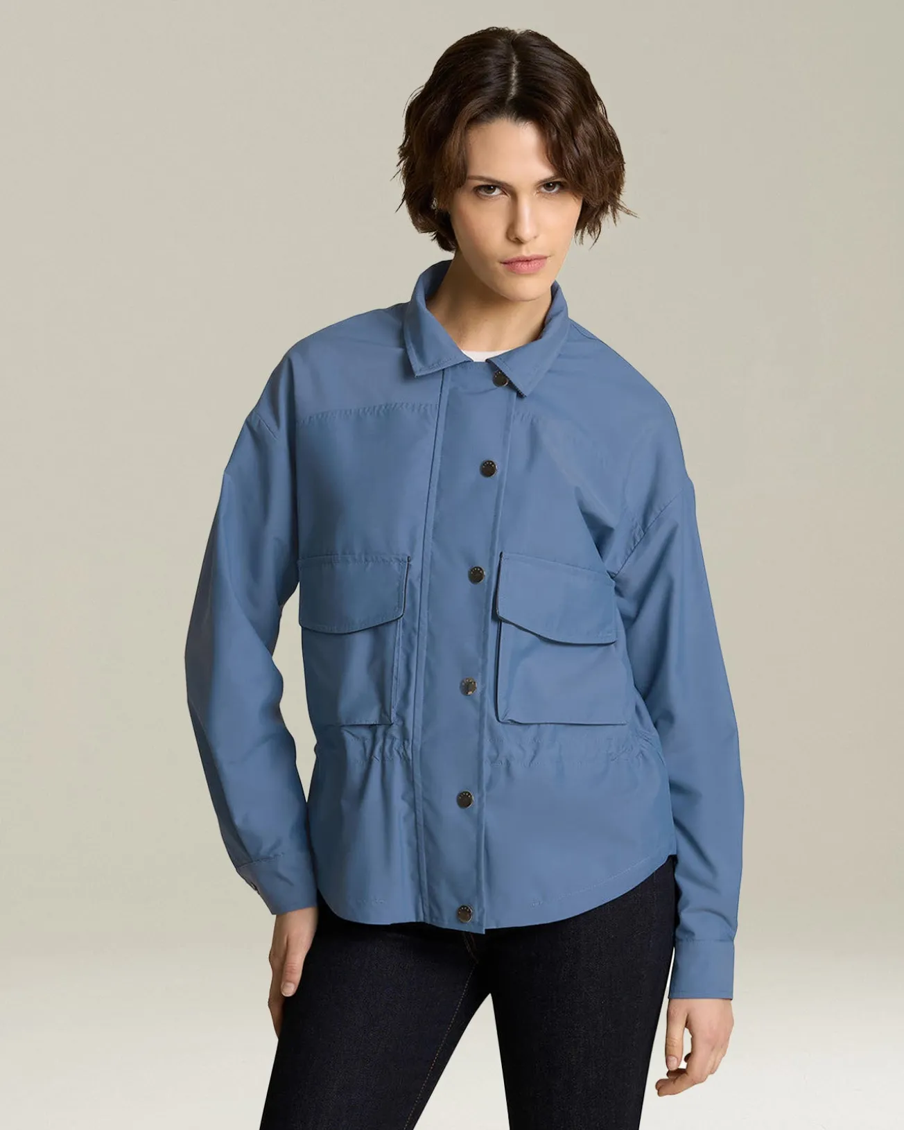 Overshirt donna in blend di lana carta da zucchero