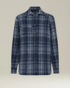 Overshirt donna Tartan blu 100% Cashmere