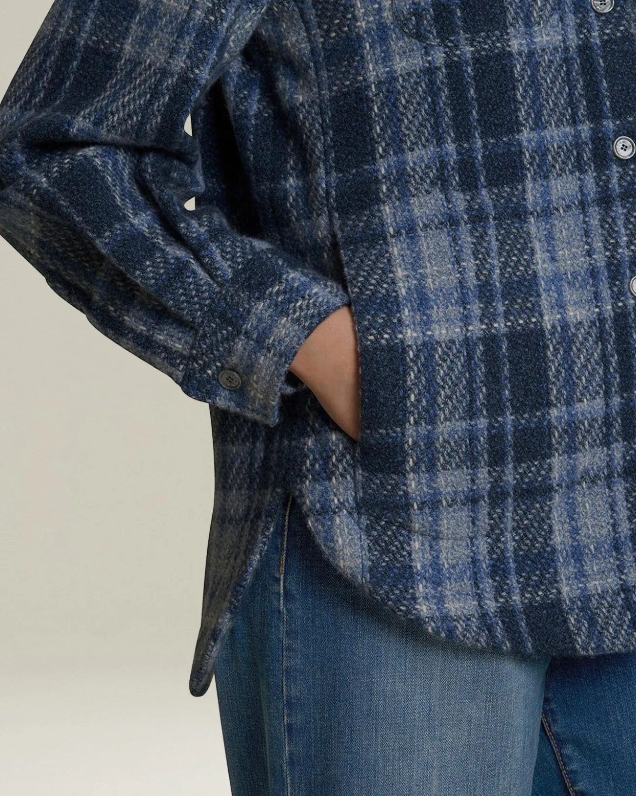 Overshirt donna Tartan blu 100% Cashmere