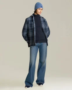 Overshirt donna Tartan blu 100% Cashmere