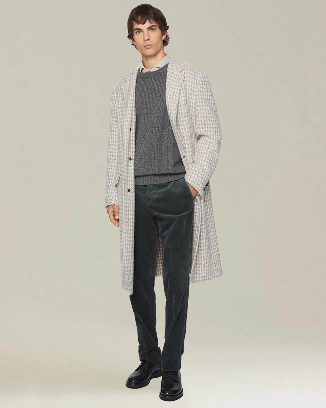 Pantalone a coste grigio in blend di contone e cashmere