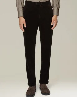 Pantalone a coste marrone in blend di contone e cashmere