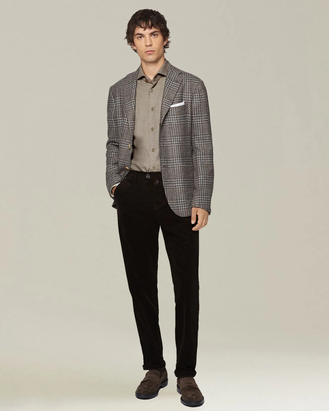 Pantalone a coste marrone in blend di contone e cashmere