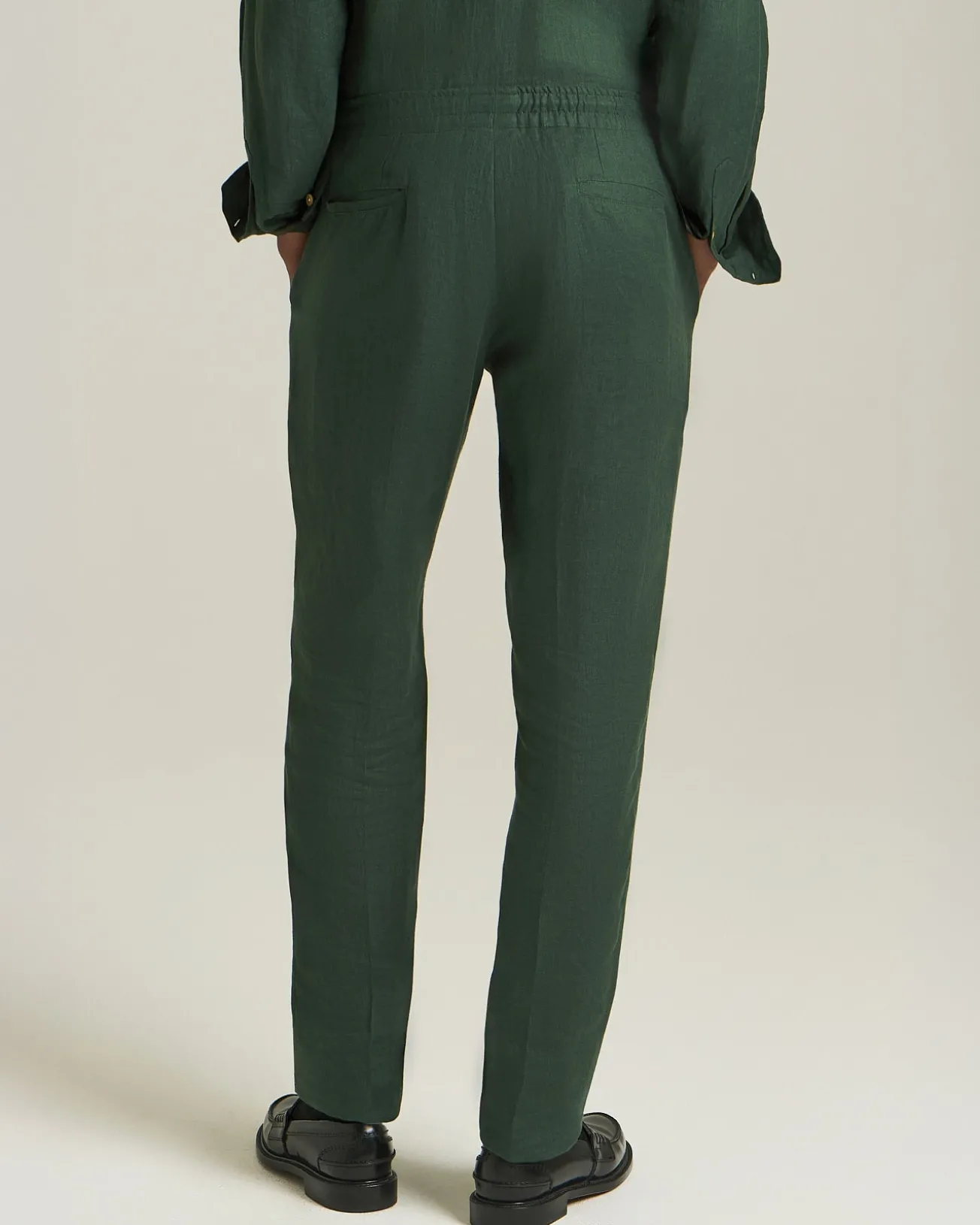 Pantalone Comfort in lino lino verde bottiglia