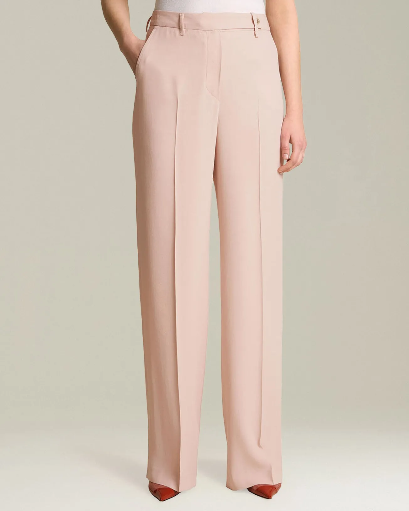 Pantalone elegante donna a palazzo rosa chiaro