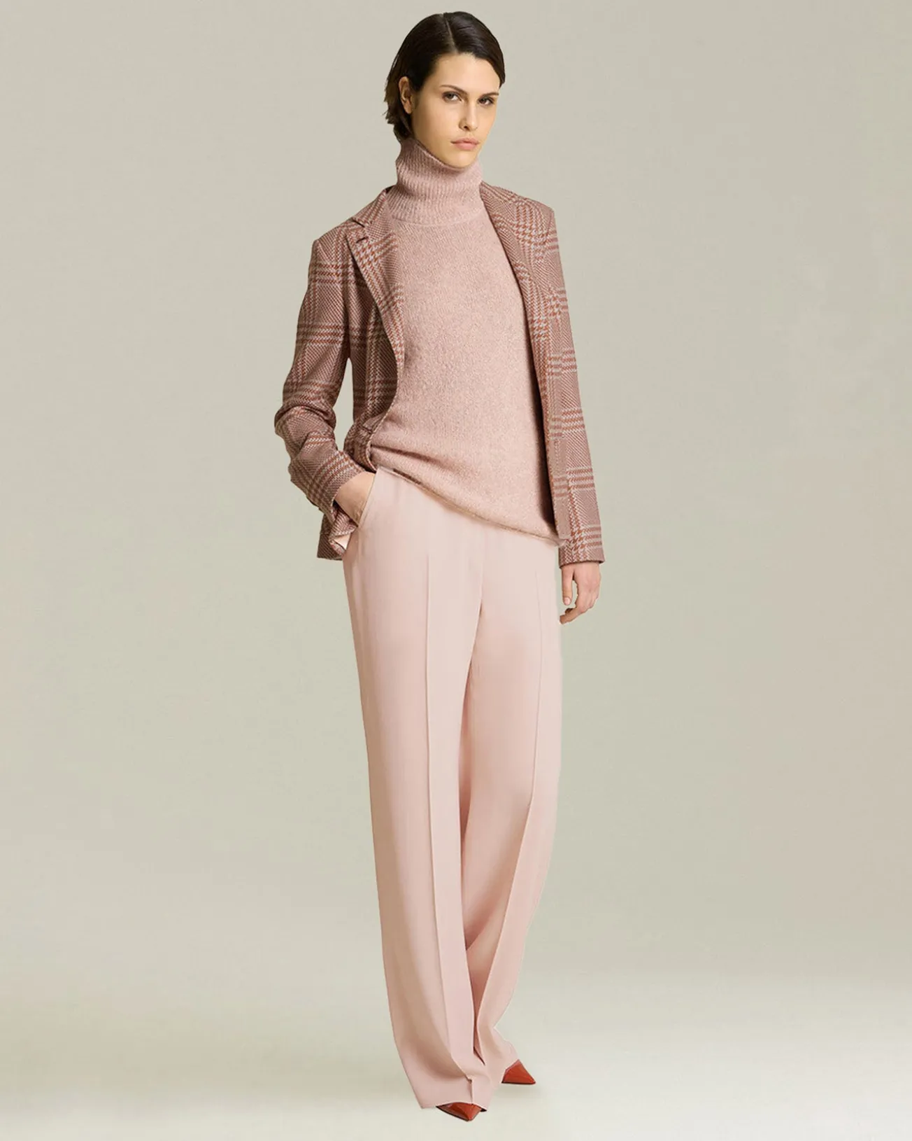 Pantalone elegante donna a palazzo rosa chiaro