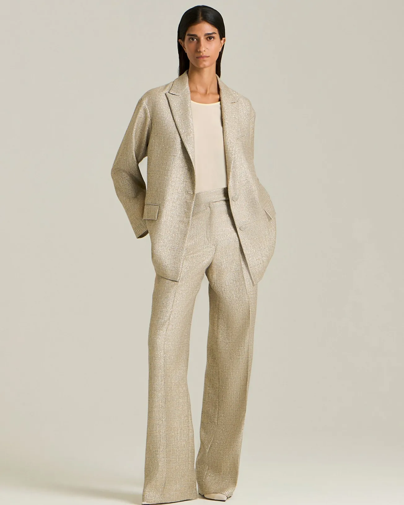 Pantalone In Viscosa Effetto Lamé