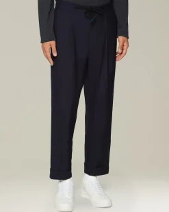 Pantalone joggers uomo blu in Fresco Lana 100%
