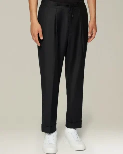 Pantalone joggers uomo nero in Fresco Lana 100%