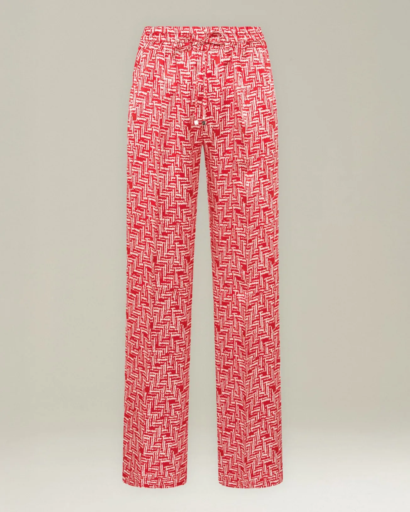 Pantalone palazzo 100% seta con motivo rosso e bianco