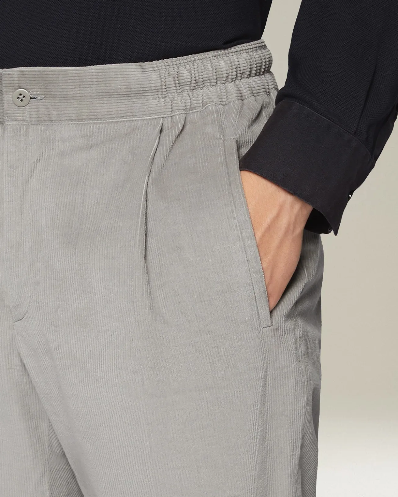 Pantalone uomo a coste con elastico blend cotone e lana