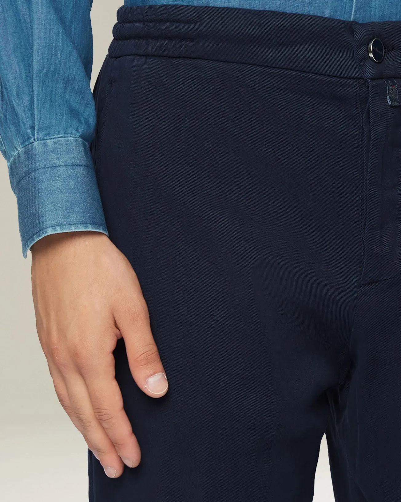 Pantalone uomo con elastico in cotone blend blu navy