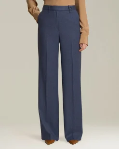 Pantalone wide leg donna in Cashmere e Lana color denim