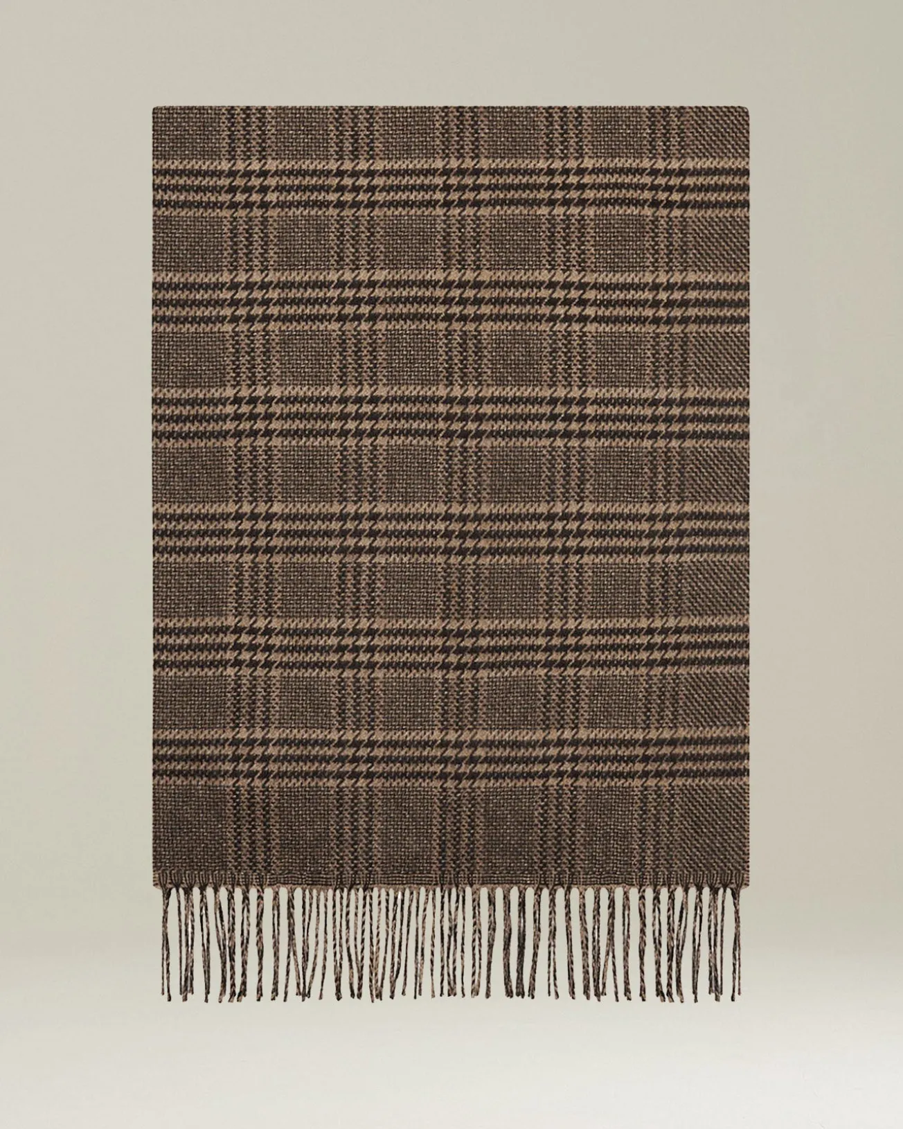 Sciarpa Principe di Galles in seta e cashmere marrone