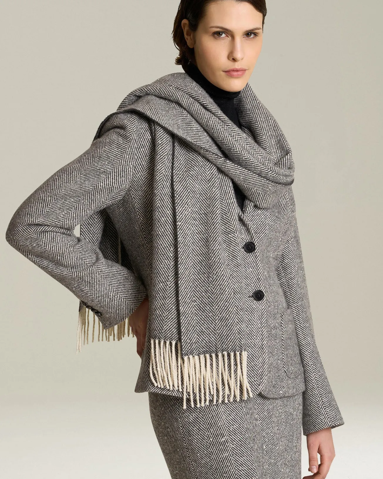 Sciarpa Spigata grigia 100% Cashmere Pregiato