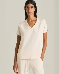 T-shirt donna sartoriale in seta rosa cipria