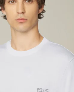 T-shirt logo bianca in jersey di cotone KNT