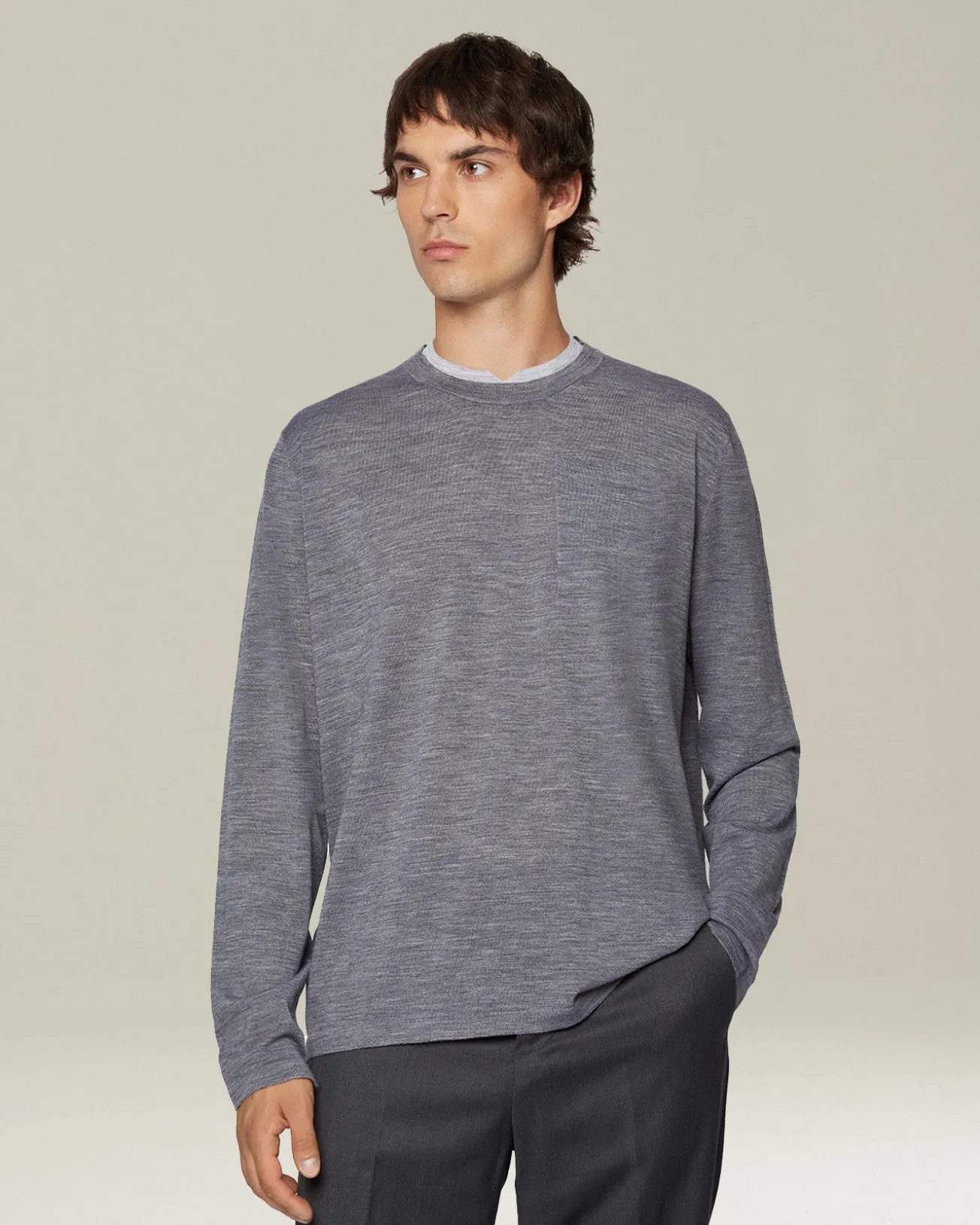 T-shirt uomo Manica lunga in lana mélange grigia