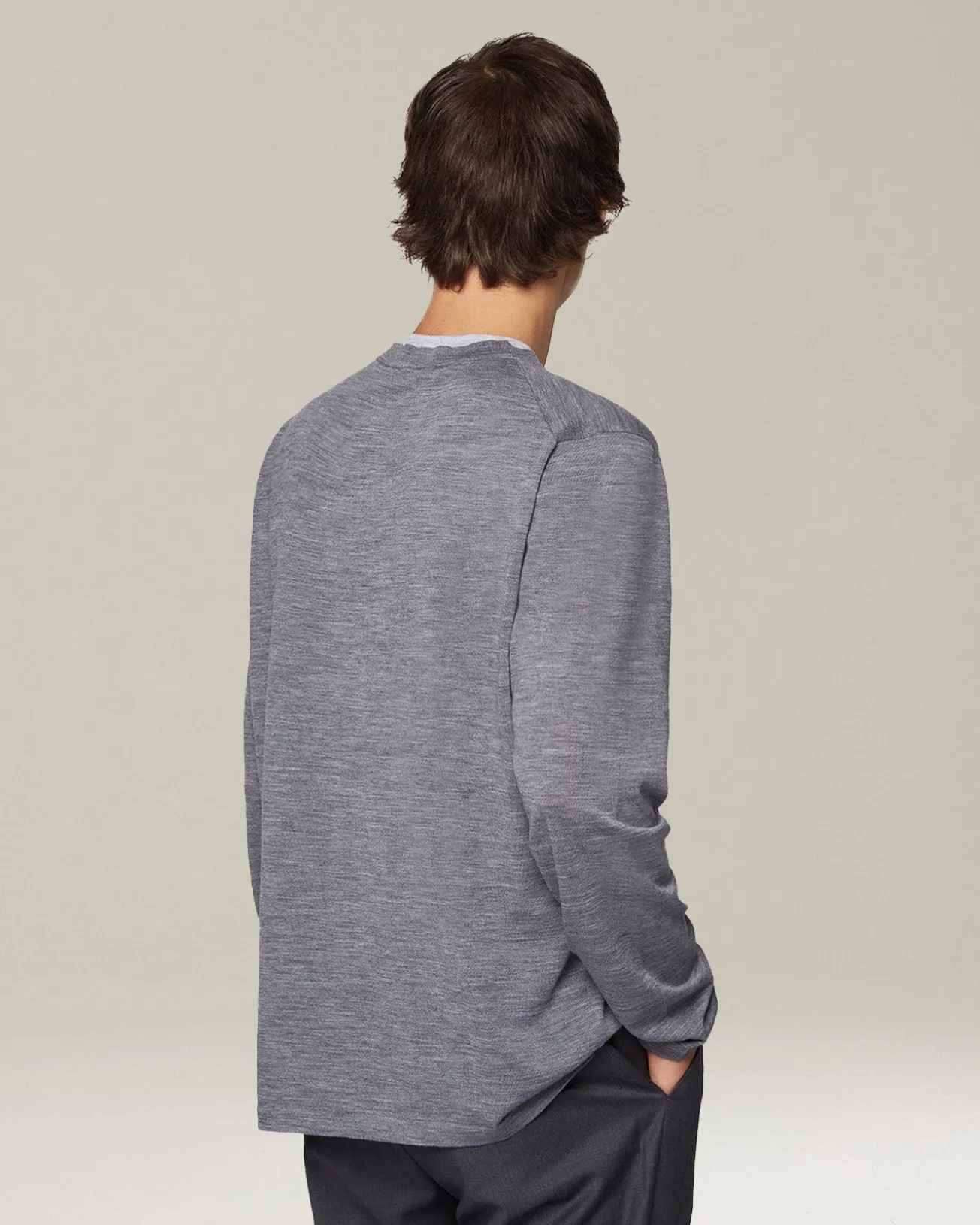 T-shirt uomo Manica lunga in lana mélange grigia