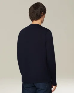 T-shirt uomo manica lunga in lana mélange blu