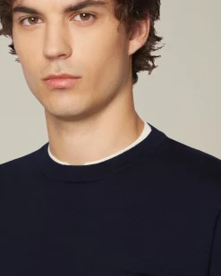 T-shirt uomo manica lunga in lana mélange blu